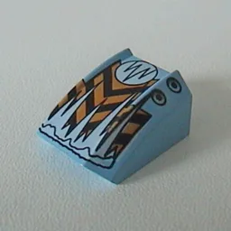Brick Curved 2 x 2 with Lip, No Studs with Orange/Black Chevrons Print (Frost) / Medium Blue