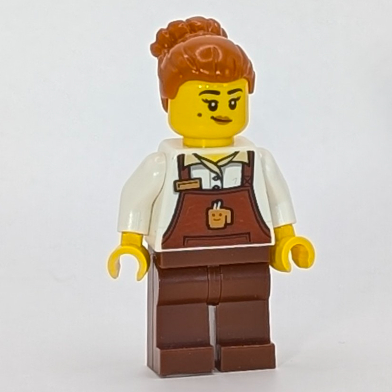 Lego Barista, Reddish Brown Apron, Dark Orange Hair