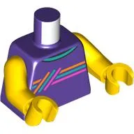 Torso, with Orange/Dark Turquoise/Dark Pink Stripes Print, Yellow Arms and Hands / Dark Purple