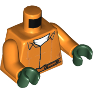 Lego Torso Prisoner Jumpsuit with Belt and White Undershirt / 'ARKHAM' and Belt on Back Print (Penguin), Orange Arms, Black Hands / Orange