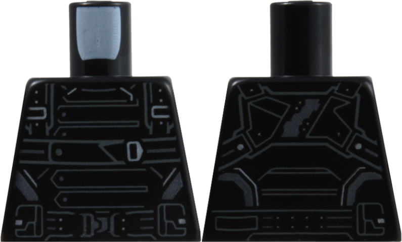 Lego Torso Armor Panels, Straps and Belts with Dark Bluish Gray Outlines, Silver Buckles and Highlights Pattern