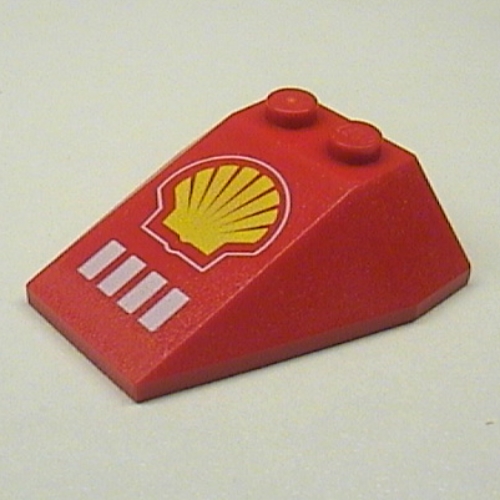 Lego Brick Wedged, Sloped 4 x 4 Triple, No Stud Notches with Shell Logo Print