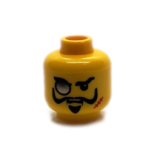 Lego Minifig Head Lord Sam Sinister, Monocle, Scar, and Goatee Print / Yellow