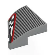Brick Wedged, Curved 2 x 2 with Stud Notch Right with Black Stripes, Black/White Headlight, Red Border Print