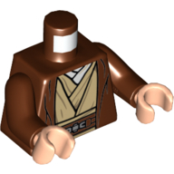 Lego Torso, Robe, Tan Robes, Sand Blue Shirt, Reddish Brown Belt print, Reddish Brown Arms, Light Nougat Hands / Reddish Brown