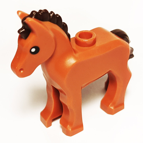 Lego Animal, Foal with Black Eyes, Mane and Tail print / Dark Orange