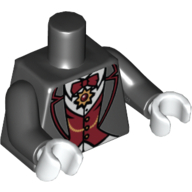 Lego Torso Suit with Dark Red Vest and Bow Tie, Gold Chain and Medallion Print (Vampire), Black Arms, White Hands / Black