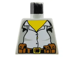Torso Female Jacket Open over White Shirt with Buttons, Black and Brown Belt with Pouches and Buckle, Yellow Neck Pattern