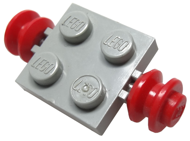 Lego Plate, Modified 2 x 2 with Red Wheels