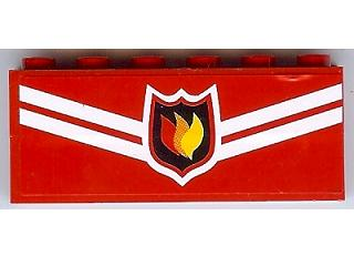 Lego Stickered Assembly 6 x 1 x 2 with Fire Logo Badge and White Diagonal Stripes Pattern (Sticker) - Set 7945