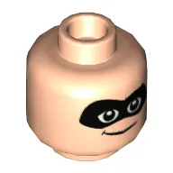 Minifig Head Bob Parr (Mr. Incredible), Dual Sided, Black Eyemask, Smirk / Open Mouth Smile Print [Hollow Stud] / Light Nougat