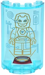 Cylinder Half 2 x 4 x 5 with 1 x 2 Cutout with Gold Iron Man Armor Projection and Silver Digital Display Pattern