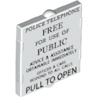 Lego Glass for Window 1 x 2 x 2 with Black 'POLICE TELEPHONE... PULL TO OPEN' print / White