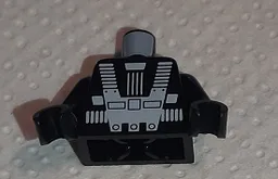 Torso Space White Harness and Chest Panel with Rivets Pattern (Blacktron I), Inside with Ribs (Reissue) / Black Arms / Black Hands