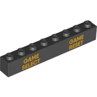 Brick 1 x 8 with Bright Orange 'GAME SELECT GAME RESET' Print / Black
