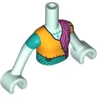 Minidoll Torso Girl with Orange/Dark Turquoise/Dark Pink Patched Shirt Print, Light Aqua Arms and Hands / Light Aqua