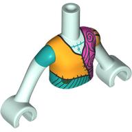 Lego Minidoll Torso Girl with Light Aqua Arms and Hands with Orange/Dark Turquoise/Dark Pink Patched Shirt print / Light Aqua