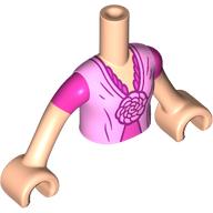 Lego Minidoll Torso with Bright Pink Dress, Flower, Dark Pink Underdress, Trim print, Light Nougat Arms and Hands / Light Nougat