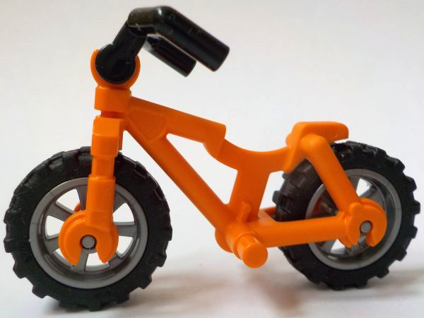 Lego Bicycle Heavy Mountain Bike with Clip for Handlebars with Flat Silver Wheels, Black Tires and Black Angular Handlebars (5554 / 50862 / 50861 / 98397)