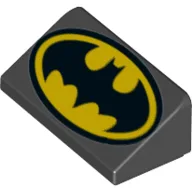 Brick Sloped 30° 1 x 2 x 2/3 with Batman Logo / Black