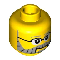 Minifig Head Farmer, Gray and Black eyebrows, Beard, Mustache, Glasses / Yellow