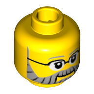 Lego Minifig Head Farmer, Gray and Black eyebrows, Beard, Mustache, Glasses / Yellow