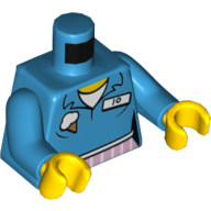 Lego Torso Shirt with Ice Cream Cone, 'JO' Name Tag and Pink Apron with White Stripes Print, Dark Azure Arms, Yellow Hands / Dark Azure