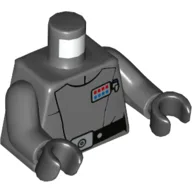 Torso, Crew Uniform, Black Belt with Silver Buckle, Red and Blue Insignia Badge, Dark Bluish Gray Arms, Black Hands / Dark Bluish Gray
