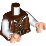 Lego Torso, Tunic, Gold Stripes, Scarf, White Shirt, Dark Brown Belt print, White Arms, Light Nougat Hands / Reddish Brown