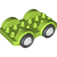 Lego Duplo Car Base 2 x 6 - 4 White Wheels with Black Tires on 4 Fixed Axles / Lime