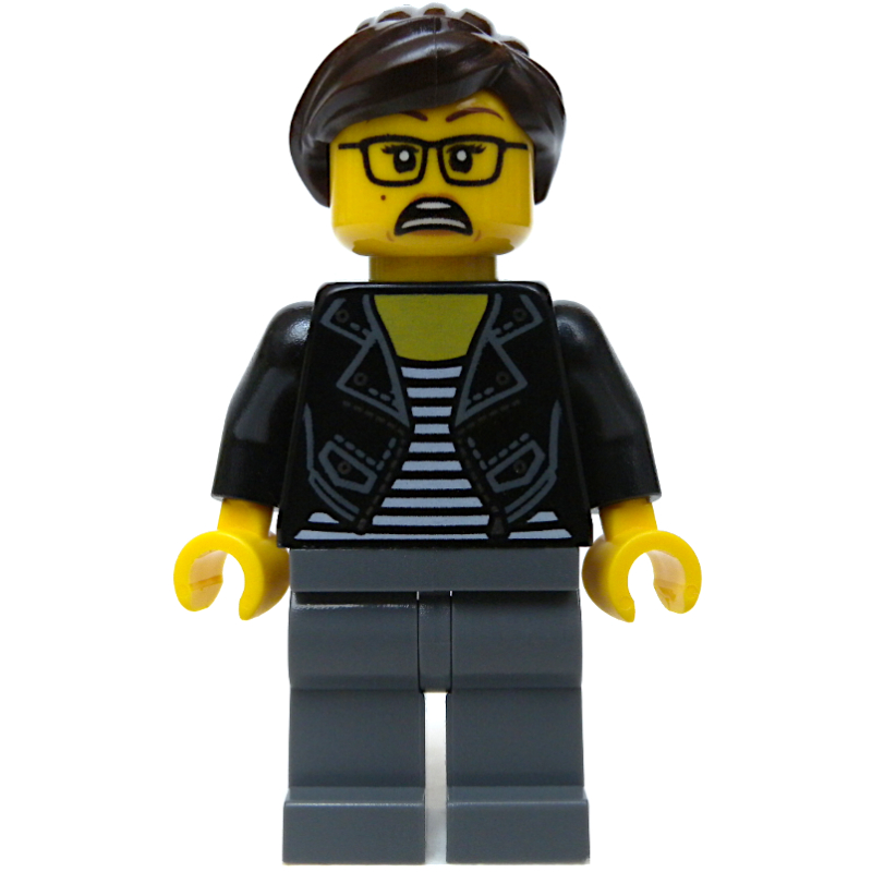 Lego Black Torso, Dark Bluish Grey Legs, Dark Brown Hair