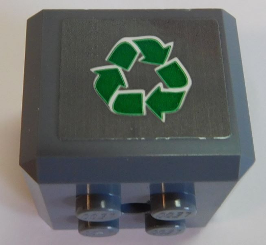 Lego Brick, Modified Cube, 4 Studs on Top with Green Recycling Arrows Pattern on Both Sides (Stickers) - Set 42167