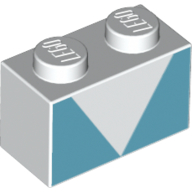 Lego Brick 1 x 2 with White Triangle print / White