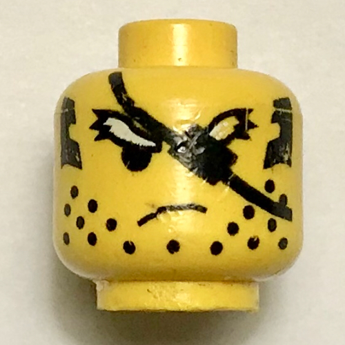 Lego Minifig Head Ninja, Scruffy White Eyebrows and Eyepatch Print [Blocked Open Stud] / Yellow