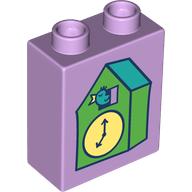 Lego Duplo Brick 1 x 2 x 2 with Green Coocoos Clock print / Lavender