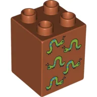 Duplo Brick 2 x 2 x 2 with Five Worms Print / Dark Orange