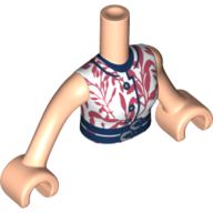 Lego Minidoll Torso Woman with White Top, Coral Decorations, Dark Blue Trim Print, Light Nougat Arms with Hands / Light Nougat