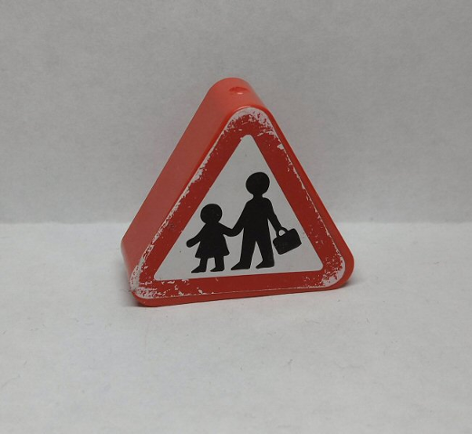 Lego Duplo, Brick 1 x 3 x 2 Triangle Road Sign with School Children Pedestrian Crossing Warning Pattern (Sticker) - Sets 9207 / 9211