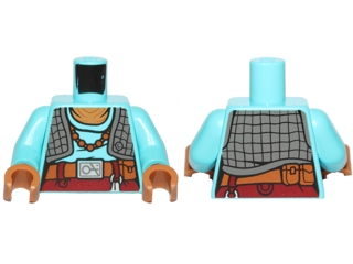 Lego Torso SW Maz Kanata with Medium Azure Undershirt and Dark Gray Quilted Vest Pattern / Medium Azure Arms / Medium Nougat Hands