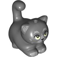 Lego Animal, Cat, Chubby with Bright Green Eyes, Light Bluish Grey Fur print / Dark Bluish Gray