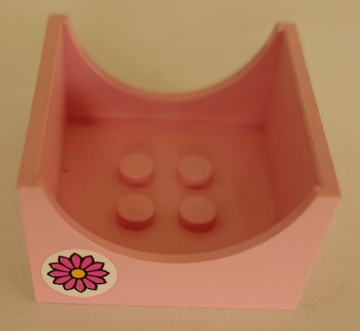 Lego Container, Box 4 x 4 x 2 Bottom with Semicircle Cutout Ends with Flower Pattern on Both Sides (Stickers) - Set 6547