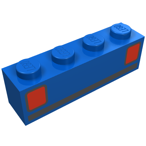 Lego Brick 1 x 4 with Basic Car Tail-lights Print / Blue