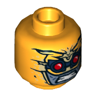 Lego Minifig Head Parademon, Red Eyes, Goggles, Sand Blue Face Print [Hollow Stud] / Bright Light Orange