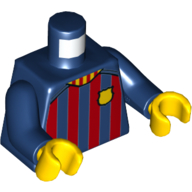 Lego Torso Soccer / Football Shirt, Dark Red Stripes, Gold Shield Print, Dark Blue Arms, Yellow Hands / Dark Blue