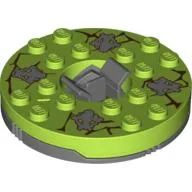 Turntable 6 x 6 Round Dark Bluish Gray Base with Lime Top with Gray Faces on Brown Print (Ninjago Spinner) / Lime