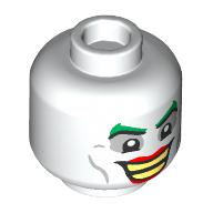 Lego Minifig Head Joker, Green Eyelashes, Light Bluish Grey Eyeshadow, Red Lips, Bright Light Yellow Teeth Grin / White