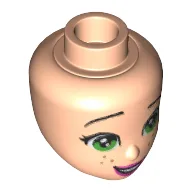 Minidoll Head, Green Eyes, Dark Pink Lips, Freckles Print / Light Nougat