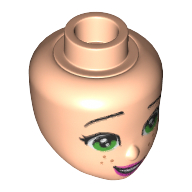 Lego Minidoll Head with Green Eyes, Dark Pink Lips, Freckles Print / Light Nougat