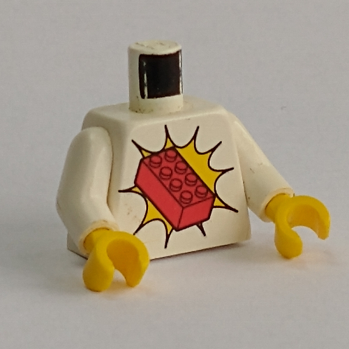 Lego Torso Red 2 x 4 Brick Print, White Arms, Yellow Hands / White