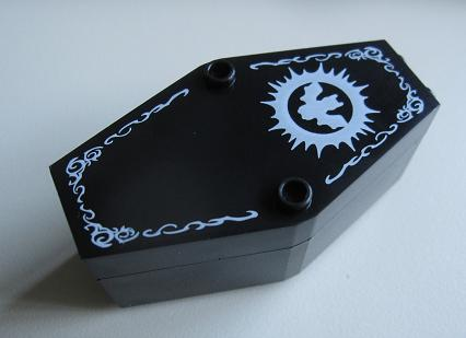Lego Container, Coffin with White Bat Pattern Lid